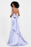 Spaghetti Straps V Neck Satin Formal Evening Dresses Mermaid Prom Party Gowns with Bowknot