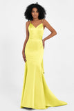 Spaghetti Straps V Neck Satin Formal Evening Dresses Mermaid Prom Party Gowns with Bowknot