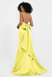 Spaghetti Straps V Neck Satin Formal Evening Dresses Mermaid Prom Party Gowns with Bowknot