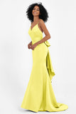 Spaghetti Straps V Neck Satin Formal Evening Dresses Mermaid Prom Party Gowns with Bowknot