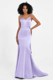 Spaghetti Straps V Neck Satin Formal Evening Dresses Mermaid Prom Party Gowns with Bowknot