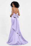 Spaghetti Straps V Neck Satin Formal Evening Dresses Mermaid Prom Party Gowns with Bowknot