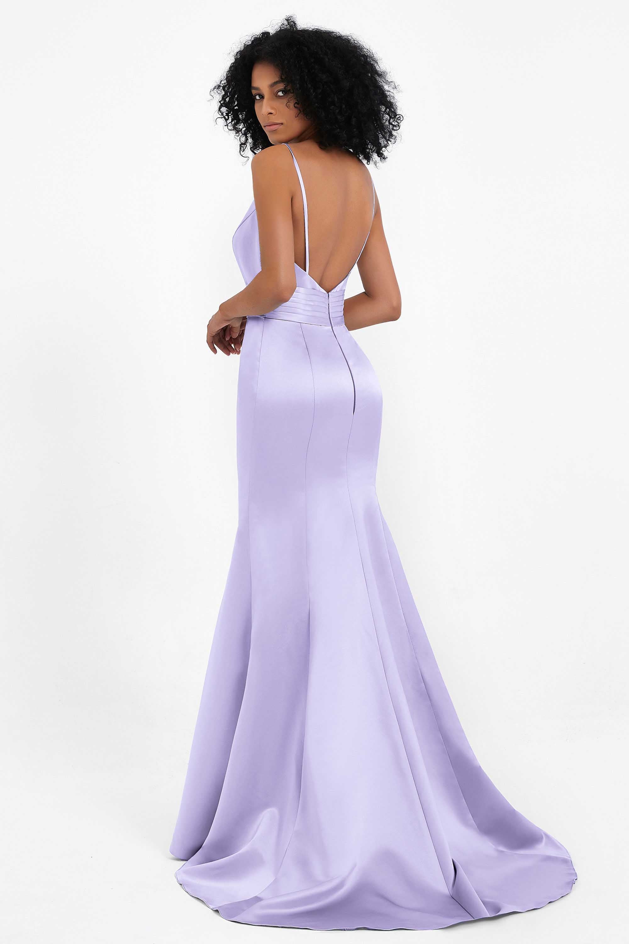 Spaghetti Straps V Neck Satin Formal Evening Dresses Mermaid Prom Party Gowns with Bowknot