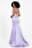 Spaghetti Straps V Neck Satin Formal Evening Dresses Mermaid Prom Party Gowns with Bowknot