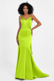 Spaghetti Straps V Neck Satin Formal Evening Dresses Mermaid Prom Party Gowns with Bowknot