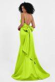 Spaghetti Straps V Neck Satin Formal Evening Dresses Mermaid Prom Party Gowns with Bowknot