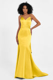 Spaghetti Straps V Neck Satin Formal Evening Dresses Mermaid Prom Party Gowns with Bowknot