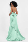 Spaghetti Straps V Neck Satin Formal Evening Dresses Mermaid Prom Party Gowns with Bowknot