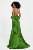 Spaghetti Straps V Neck Satin Formal Evening Dresses Mermaid Prom Party Gowns with Bowknot