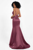 Spaghetti Straps V Neck Satin Formal Evening Dresses Mermaid Prom Party Gowns with Bowknot