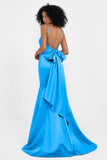 Spaghetti Straps V Neck Satin Formal Evening Dresses Mermaid Prom Party Gowns with Bowknot