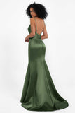 Spaghetti Straps V Neck Satin Formal Evening Dresses Mermaid Prom Party Gowns with Bowknot