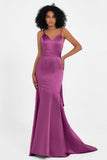 Spaghetti Straps V Neck Satin Formal Evening Dresses Mermaid Prom Party Gowns with Bowknot
