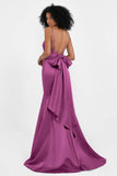 Spaghetti Straps V Neck Satin Formal Evening Dresses Mermaid Prom Party Gowns with Bowknot