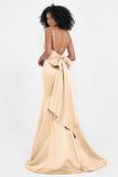 Spaghetti Straps V Neck Satin Formal Evening Dresses Mermaid Prom Party Gowns with Bowknot