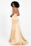 Spaghetti Straps V Neck Satin Formal Evening Dresses Mermaid Prom Party Gowns with Bowknot