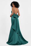 Spaghetti Straps V Neck Satin Formal Evening Dresses Mermaid Prom Party Gowns with Bowknot