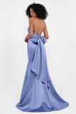 Spaghetti Straps V Neck Satin Formal Evening Dresses Mermaid Prom Party Gowns with Bowknot