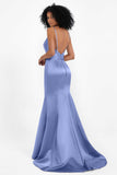 Spaghetti Straps V Neck Satin Formal Evening Dresses Mermaid Prom Party Gowns with Bowknot