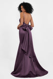 Spaghetti Straps V Neck Satin Formal Evening Dresses Mermaid Prom Party Gowns with Bowknot