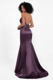 Spaghetti Straps V Neck Satin Formal Evening Dresses Mermaid Prom Party Gowns with Bowknot