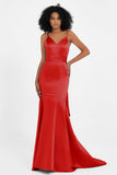 Spaghetti Straps V Neck Satin Formal Evening Dresses Mermaid Prom Party Gowns with Bowknot
