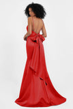 Spaghetti Straps V Neck Satin Formal Evening Dresses Mermaid Prom Party Gowns with Bowknot