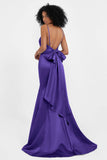 Spaghetti Straps V Neck Satin Formal Evening Dresses Mermaid Prom Party Gowns with Bowknot