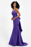 Spaghetti Straps V Neck Satin Formal Evening Dresses Mermaid Prom Party Gowns with Bowknot