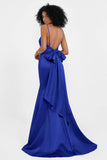 Spaghetti Straps V Neck Satin Formal Evening Dresses Mermaid Prom Party Gowns with Bowknot