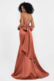 Spaghetti Straps V Neck Satin Formal Evening Dresses Mermaid Prom Party Gowns with Bowknot