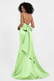 Spaghetti Straps V Neck Satin Formal Evening Dresses Mermaid Prom Party Gowns with Bowknot