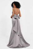 Spaghetti Straps V Neck Satin Formal Evening Dresses Mermaid Prom Party Gowns with Bowknot