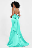 Spaghetti Straps V Neck Satin Formal Evening Dresses Mermaid Prom Party Gowns with Bowknot