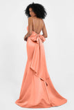 Spaghetti Straps V Neck Satin Formal Evening Dresses Mermaid Prom Party Gowns with Bowknot