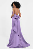 Spaghetti Straps V Neck Satin Formal Evening Dresses Mermaid Prom Party Gowns with Bowknot