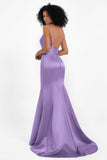 Spaghetti Straps V Neck Satin Formal Evening Dresses Mermaid Prom Party Gowns with Bowknot