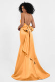 Spaghetti Straps V Neck Satin Formal Evening Dresses Mermaid Prom Party Gowns with Bowknot