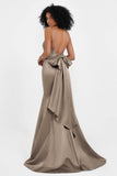 Spaghetti Straps V Neck Satin Formal Evening Dresses Mermaid Prom Party Gowns with Bowknot