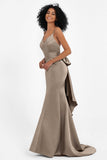 Spaghetti Straps V Neck Satin Formal Evening Dresses Mermaid Prom Party Gowns with Bowknot