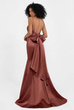 Spaghetti Straps V Neck Satin Formal Evening Dresses Mermaid Prom Party Gowns with Bowknot