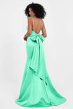 Spaghetti Straps V Neck Satin Formal Evening Dresses Mermaid Prom Party Gowns with Bowknot