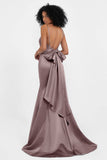 Spaghetti Straps V Neck Satin Formal Evening Dresses Mermaid Prom Party Gowns with Bowknot