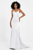 Spaghetti Straps V Neck Satin Formal Evening Dresses Mermaid Prom Party Gowns with Bowknot