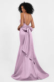 Spaghetti Straps V Neck Satin Formal Evening Dresses Mermaid Prom Party Gowns with Bowknot