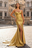 Sweetheart Fuchsia Pleated Mermaid Long Prom Dress