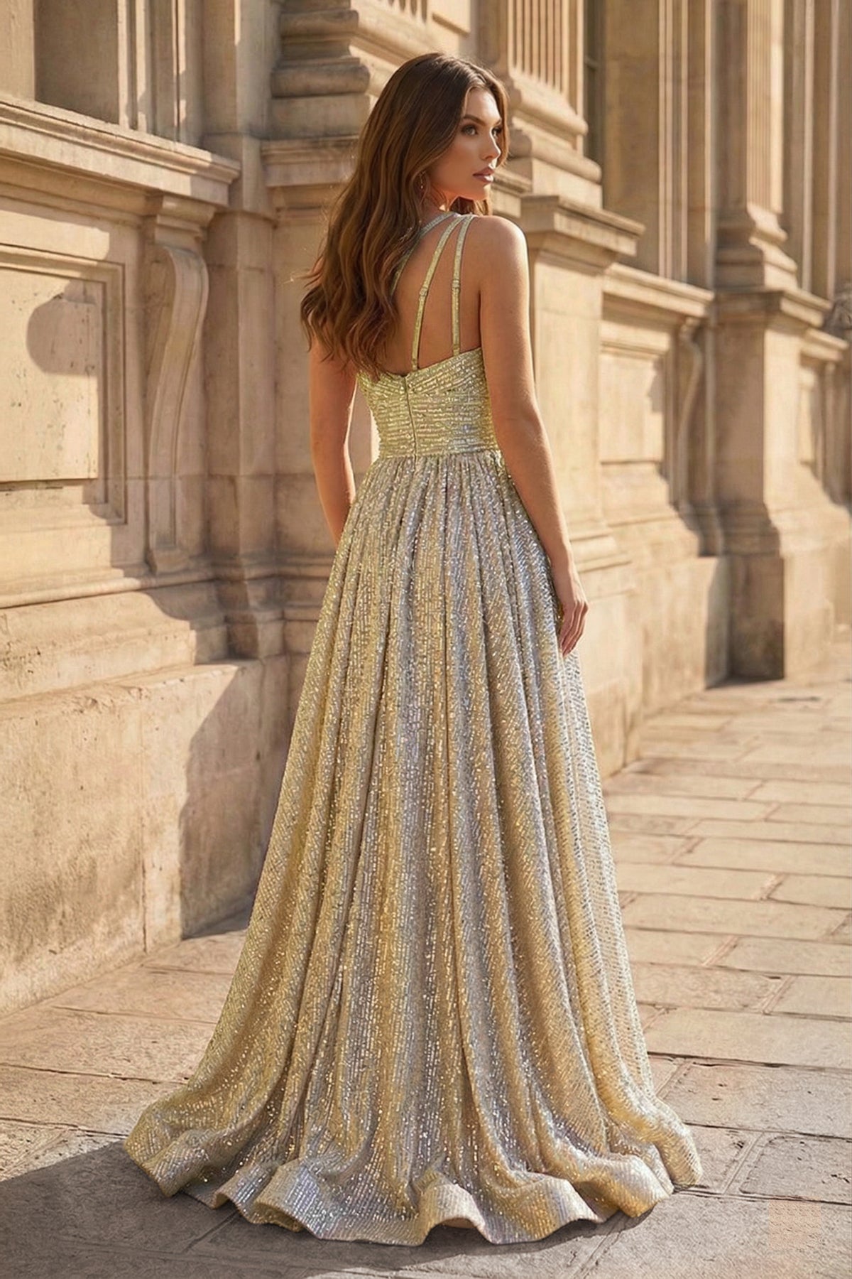 A-Line One Shoulder Sequins Prom Dress with Pockets