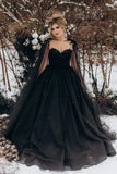 Gown Black Gothic Wedding Dress 3D Flowers Tulle With Cape