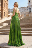 Metallic Keyhole Spaghetti Strap Long Prom Dress with Slit