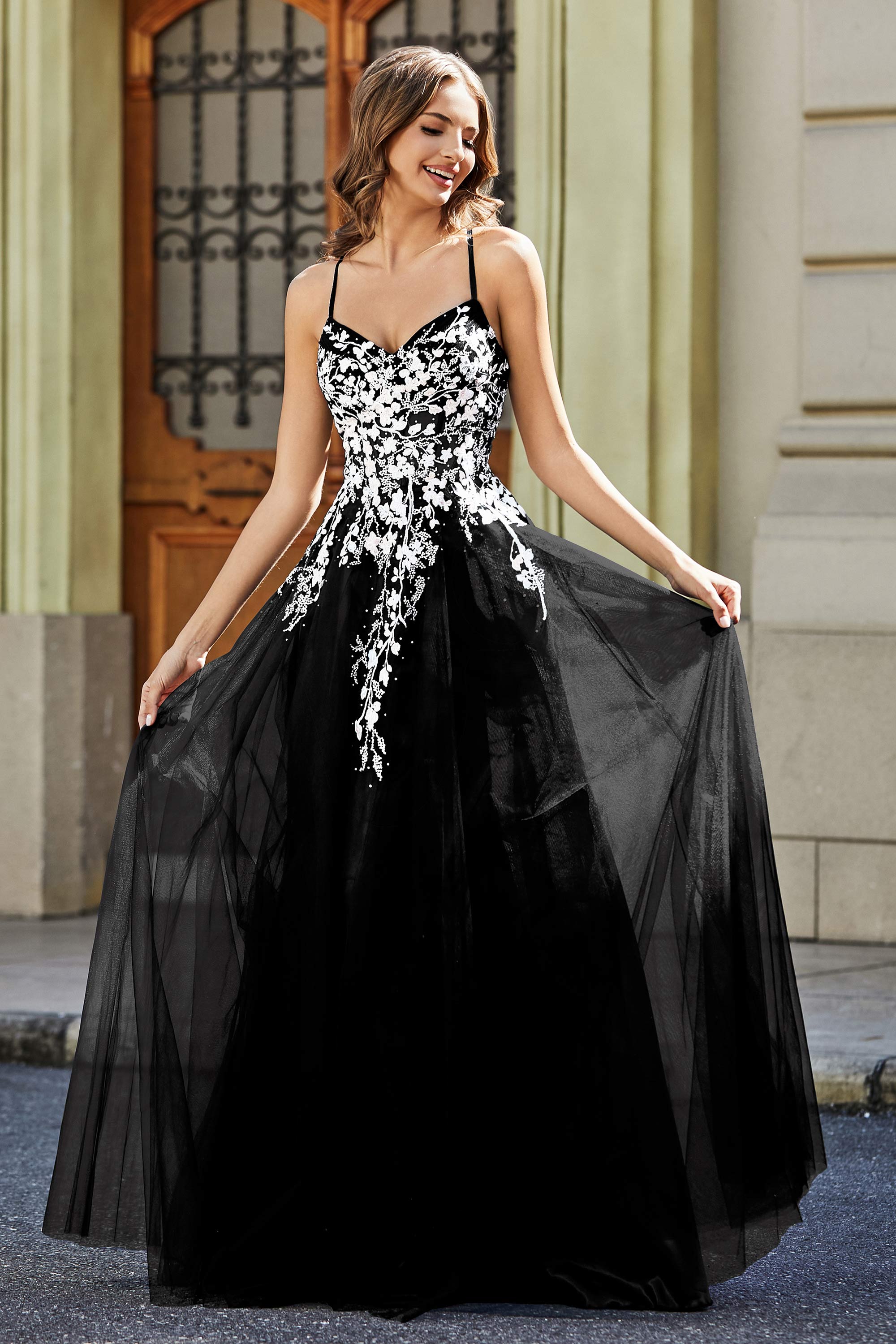 Sweetheart Neck Applique Top Tulle Prom Party Ball Dress Formal Evening Gowns